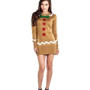 Tipsy Elves Gingerbread Long Sleeve Dress
